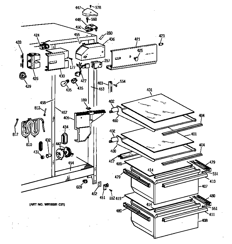 GE TFX22NWZBWH fresh food section diagram