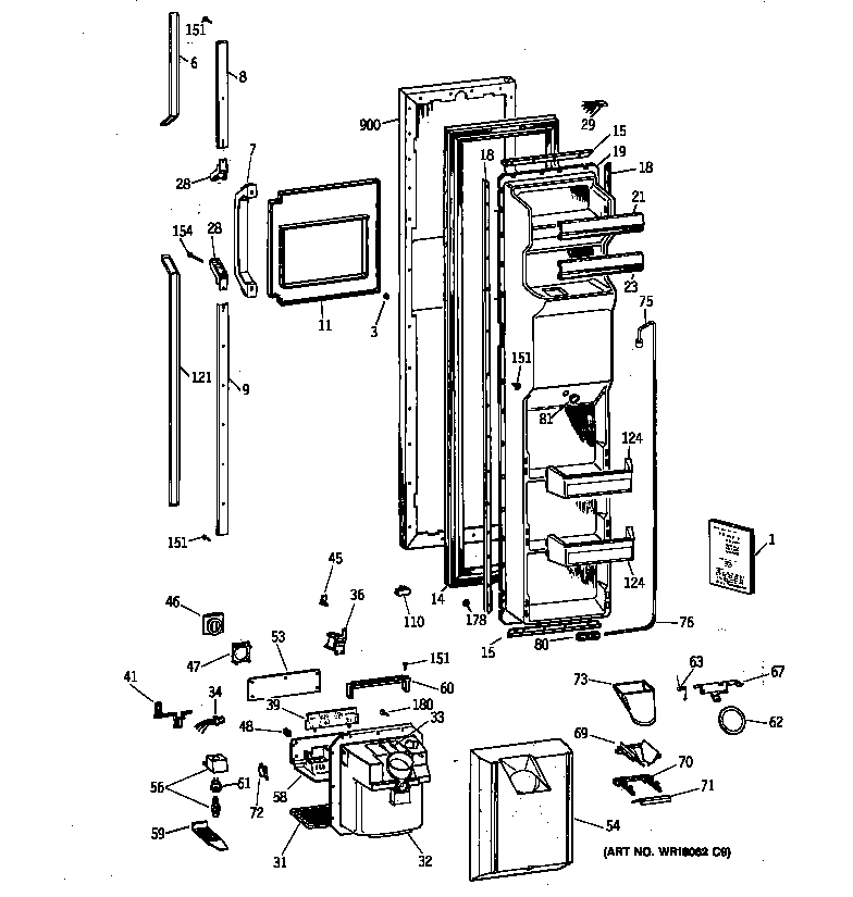 GE TFG27PRXFWW freezer door diagram