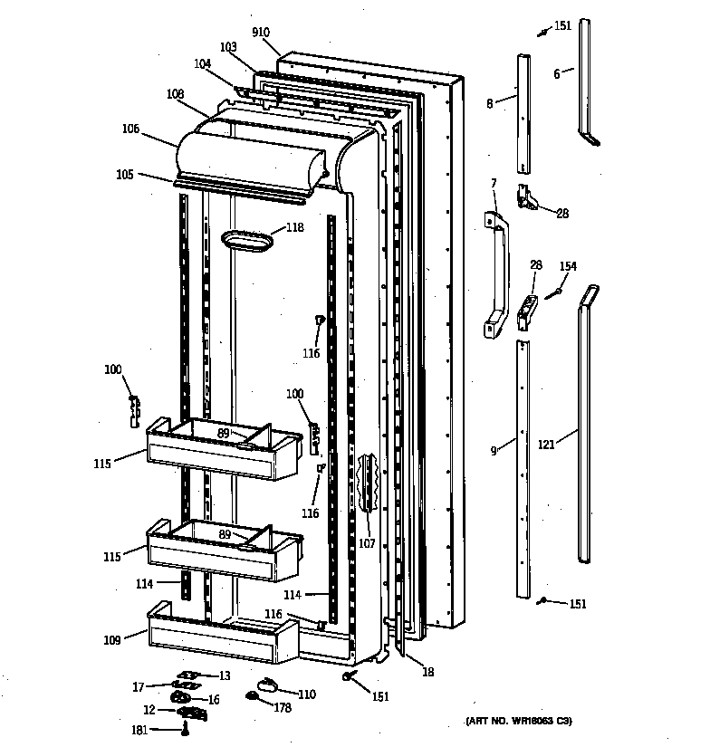 GE TFG27PRXFWW fresh food door diagram
