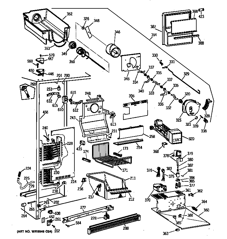 GE TFG27PRXFWW freezer section diagram