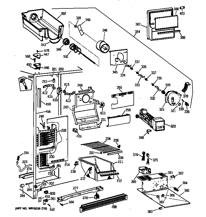 GE TFT22JWXFAA freezer section diagram