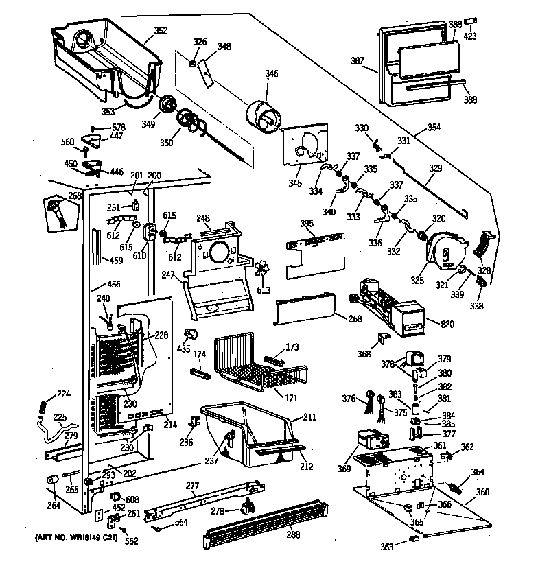 GE TFT25PRYFAA freezer section diagram