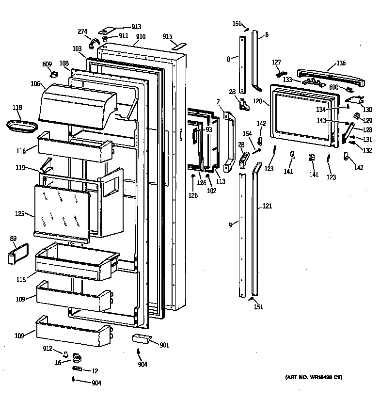 GE TPX24PBZAWW fresh food door diagram