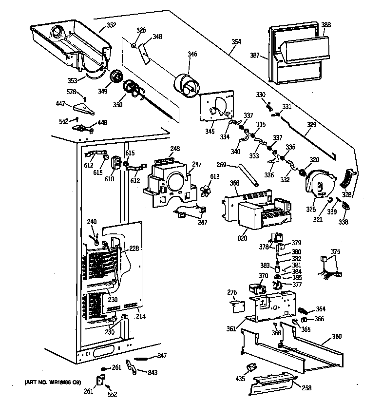 GE TPX24PBZAWW freezer section diagram