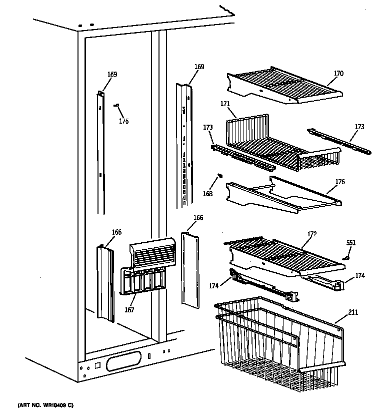 GE TPX24PBZAWW freezer shelves diagram