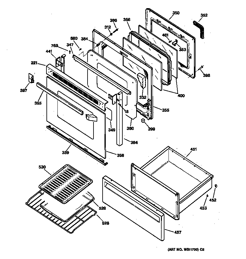 GE JBP30AA1 door & drawer parts diagram