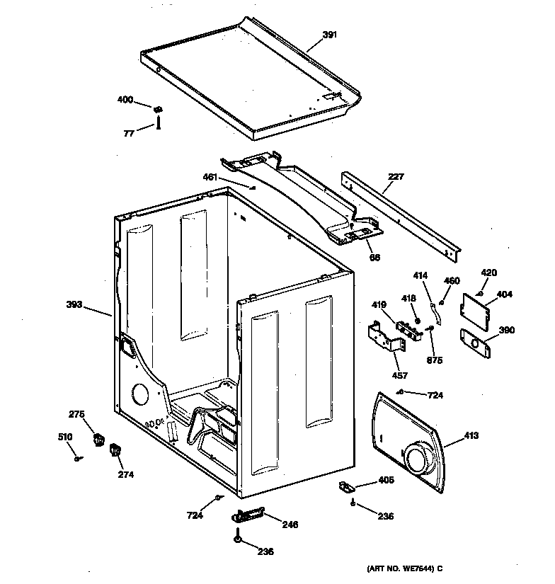 GE DLLR113ET1WB cabinet & top diagram
