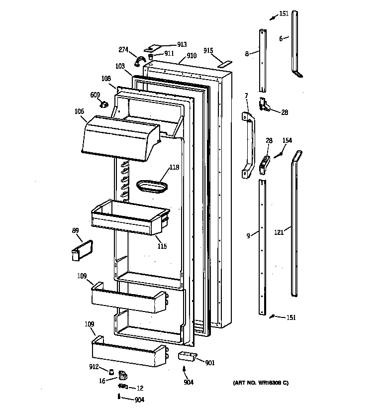GE TPX24PRYFAA fresh food door diagram