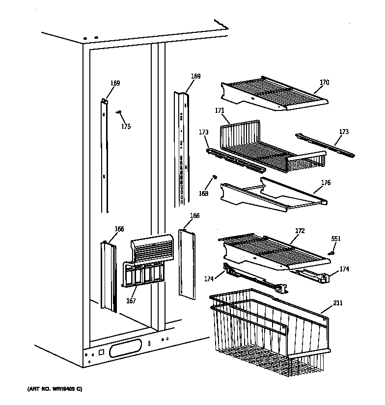 GE TPX24PRYFAA freezer shelves diagram