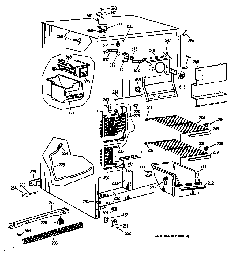 GE CSX20BIYFAD freezer section diagram