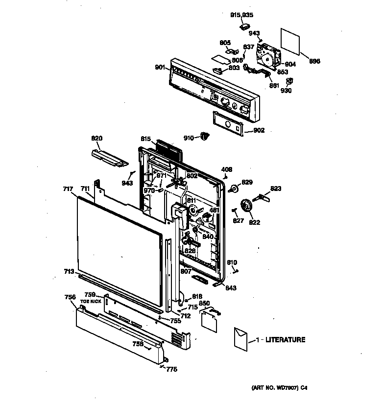 Hotpoint HDA100X-72WH escutcheon & door assembly diagram