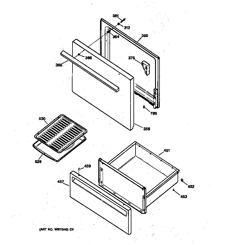 GE RB525V3 door & drawer parts diagram