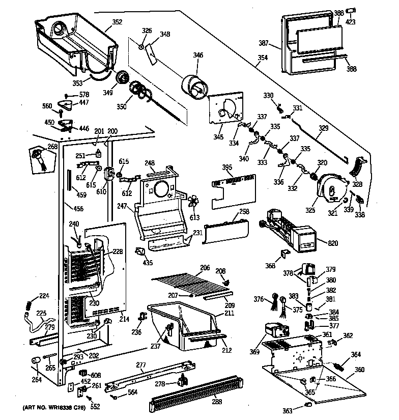 GE MST25GRZBWW freezer section diagram