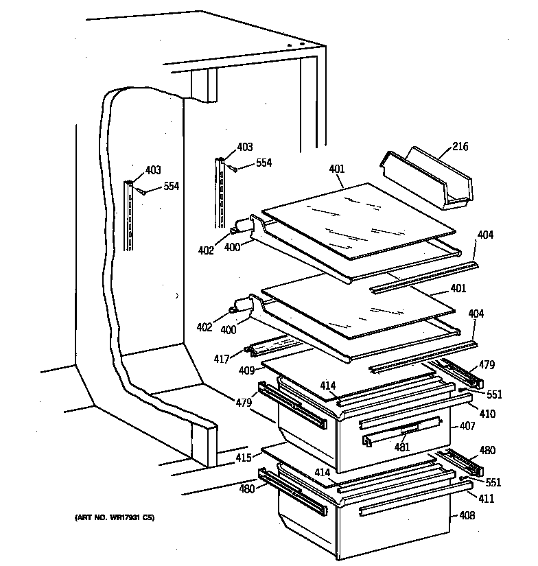 GE MST25GRZBWW fresh food section diagram