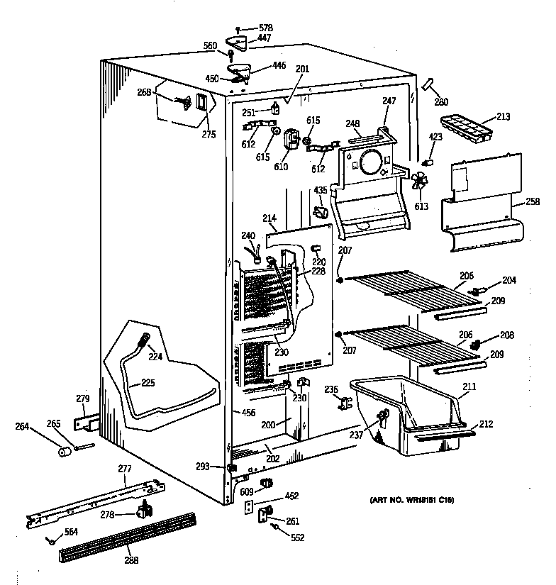 GE MSX20BAXFWH freezer section diagram