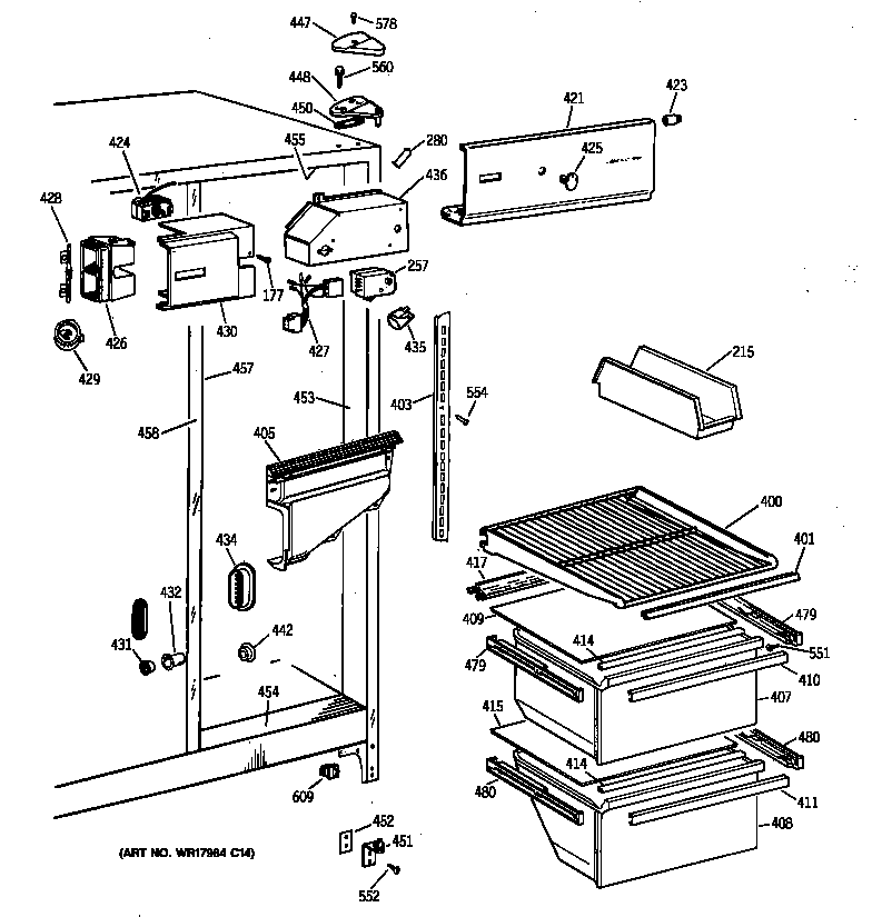 GE MSX20BAXFWH fresh food section diagram