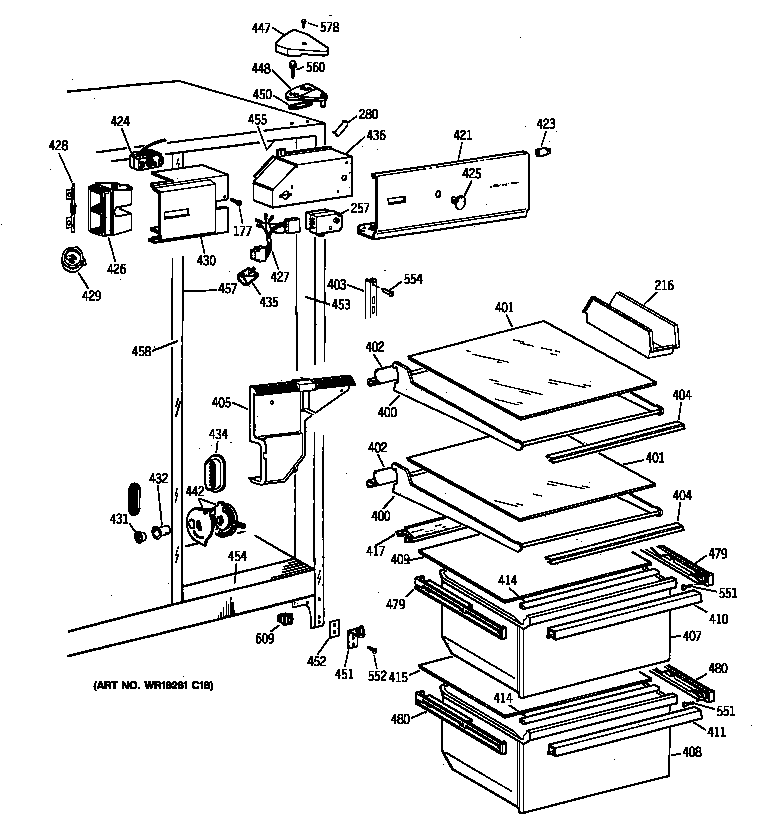 GE MSX20GAZBWW fresh food section diagram