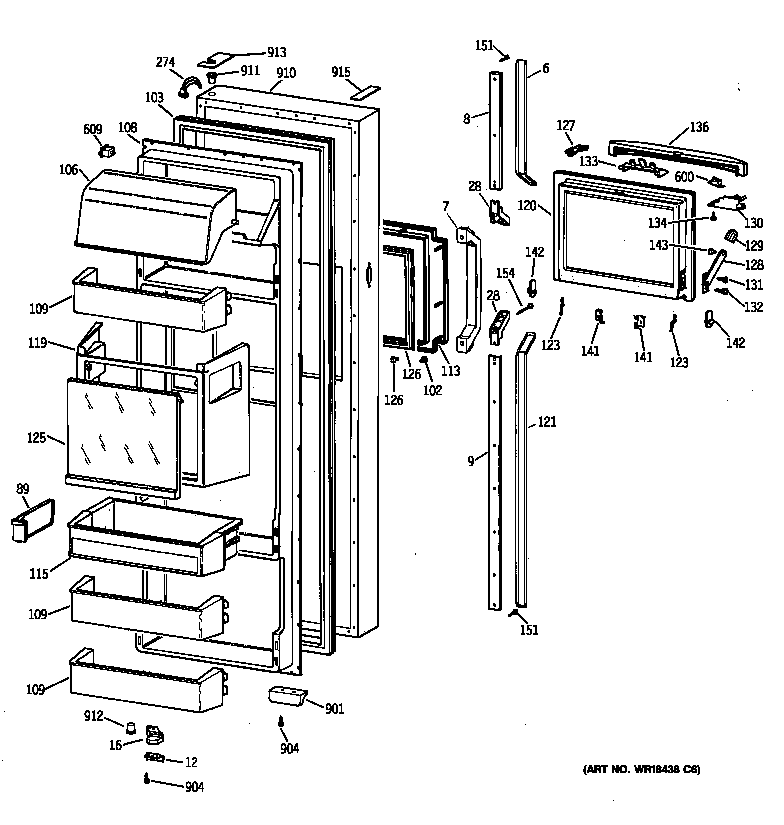 GE MSK30DHZDAA fresh food door diagram
