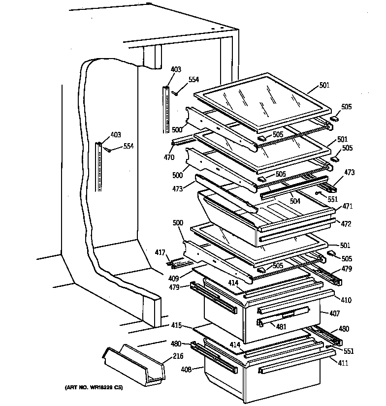 GE MSK30DHZDAA fresh food section diagram
