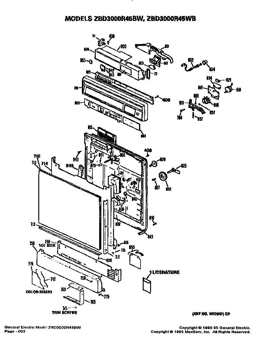GE ZBD3000R45WB door diagram