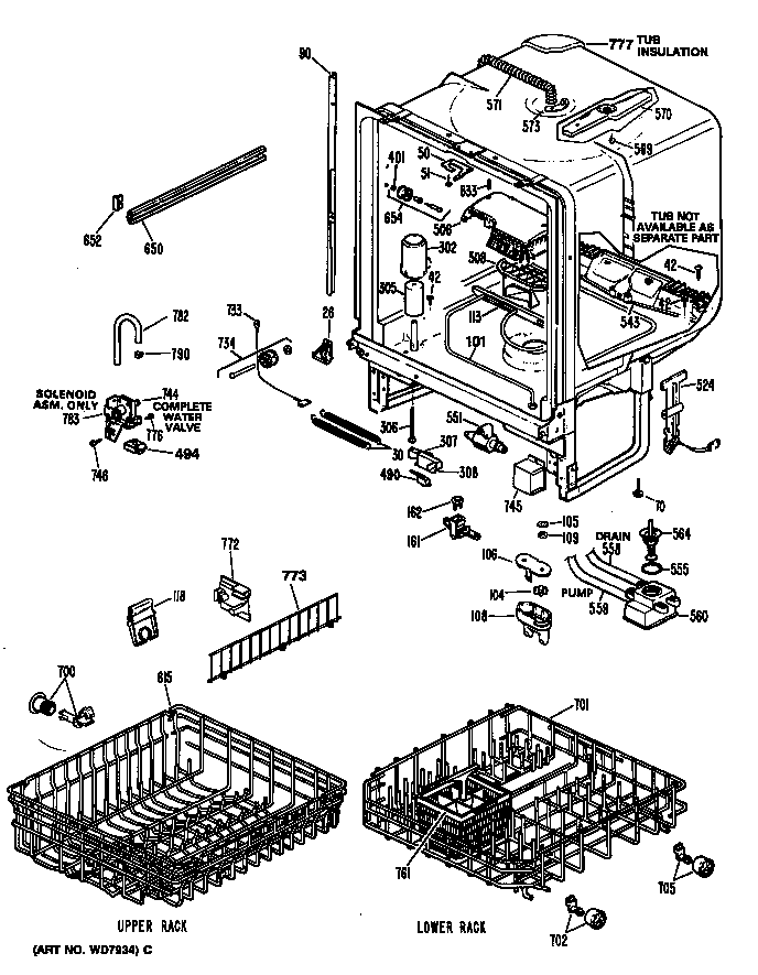 GE ZBD3000R45WB tub diagram