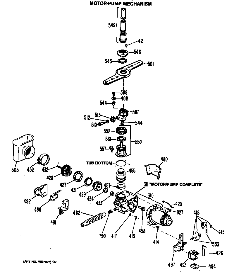 GE ZBD3000R45WB motor-pump mechanism diagram