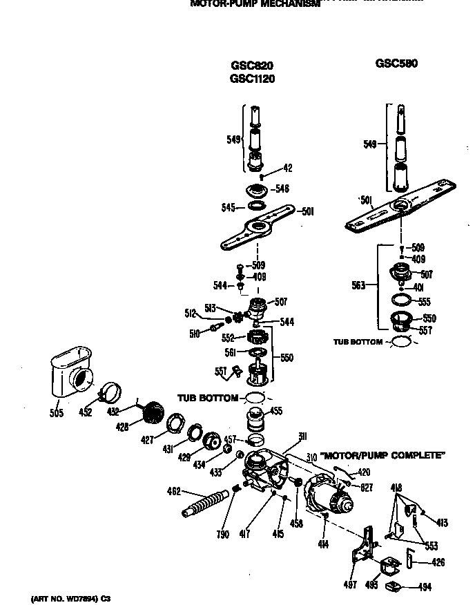 GE GSC820S03 motor-pump mechanism diagram