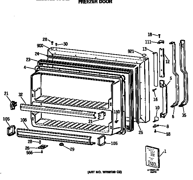 GE TBC19JASPRAD freezer door diagram