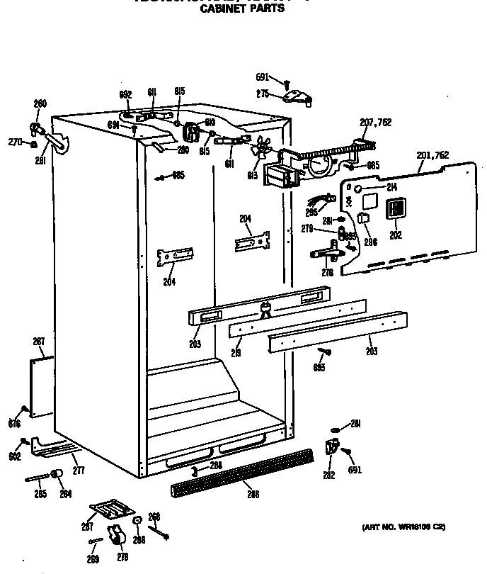 GE TBC19JASPRAD cabinet parts diagram
