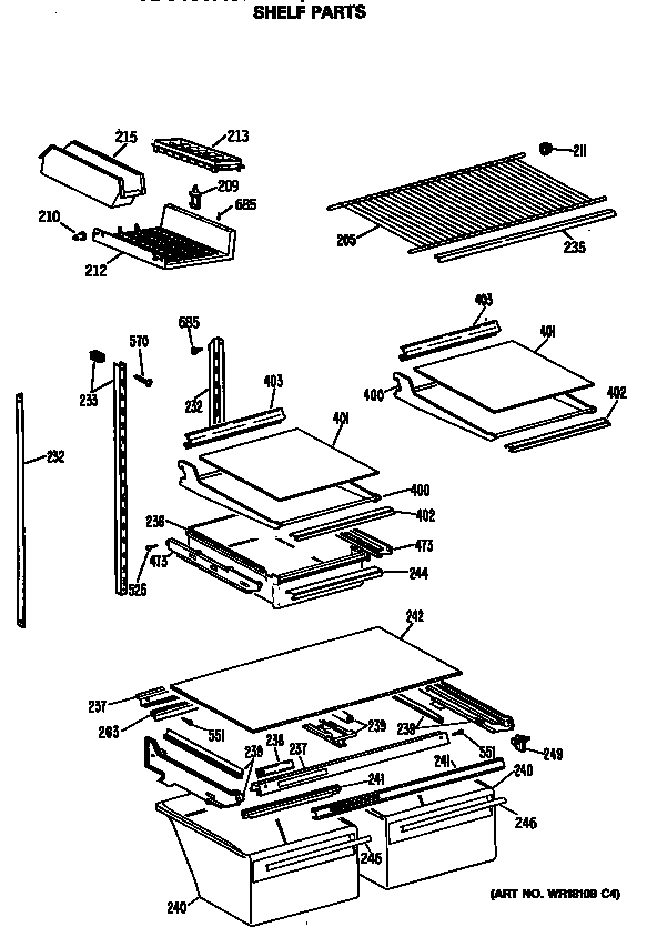 GE TBC19JASPRAD shelf parts diagram