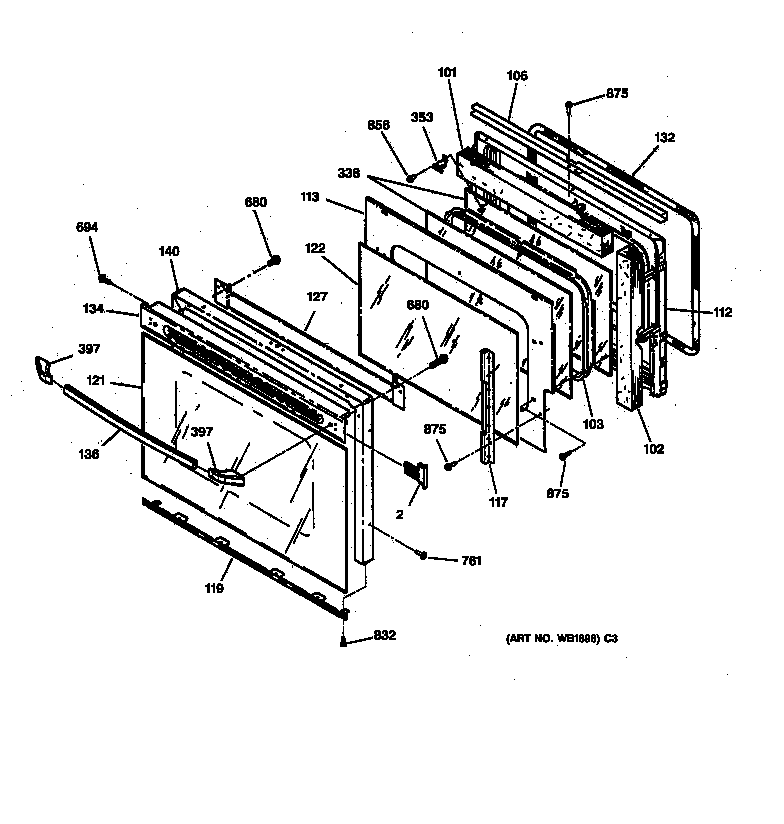 GE JTP13GV1BB oven door diagram