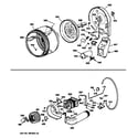 GE DBLR333GT1WW drum, duct, blower & drive asm. diagram