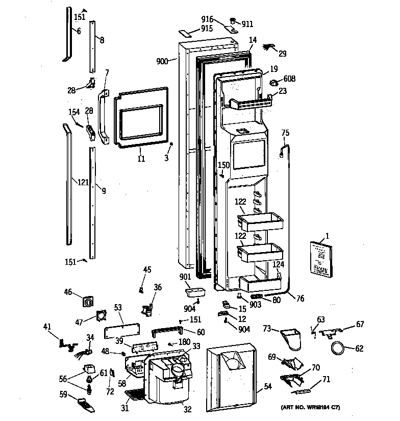 GE TFK28ZRZCAA freezer door diagram