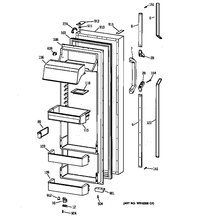 GE TFK28ZRZCAA fresh food door diagram
