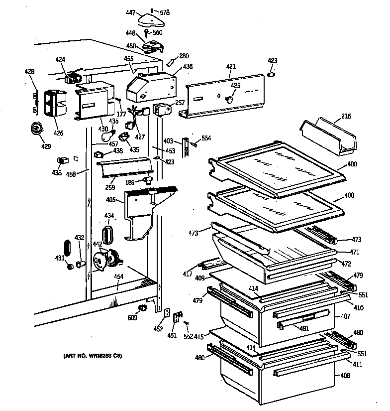 GE TFX25ZAZBWW fresh food section diagram