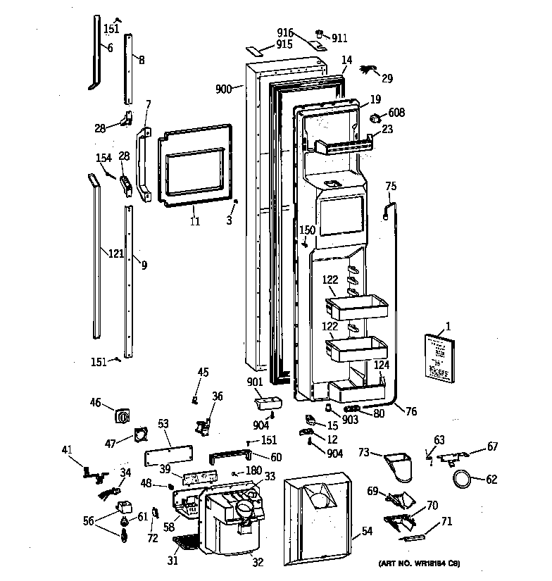 GE TFX28PPZCBB freezer door diagram
