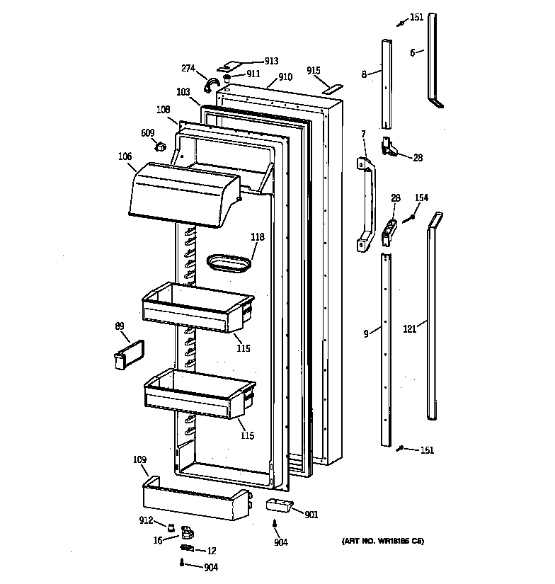 GE TFX28PPZCBB fresh food door diagram
