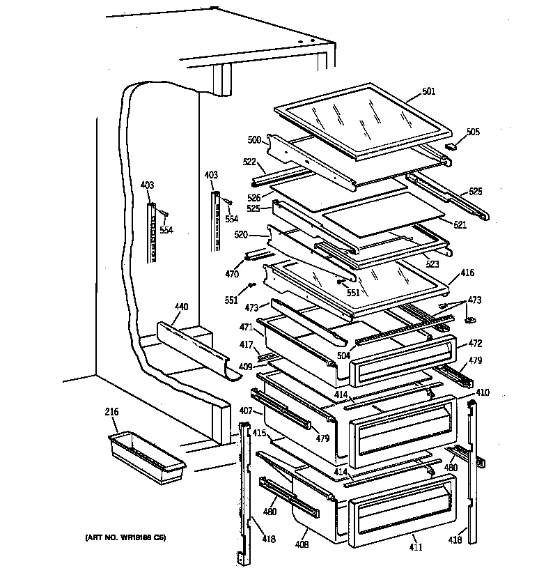 GE TFX28PPZCBB fresh food shelves diagram