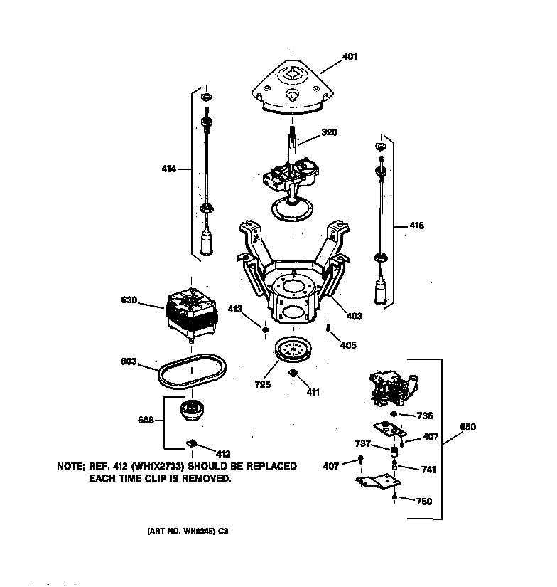 Hotpoint VISR309JT5AA suspension, pump & drive components diagram