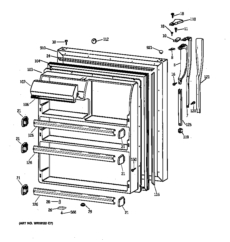 GE CTT21GAXGRWW fresh food door diagram