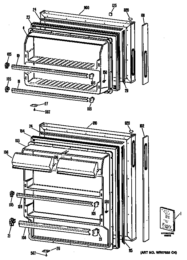 GE TBX16SYSFLWH doors diagram