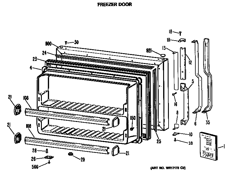GE TBH21DASNRWH freezer door diagram