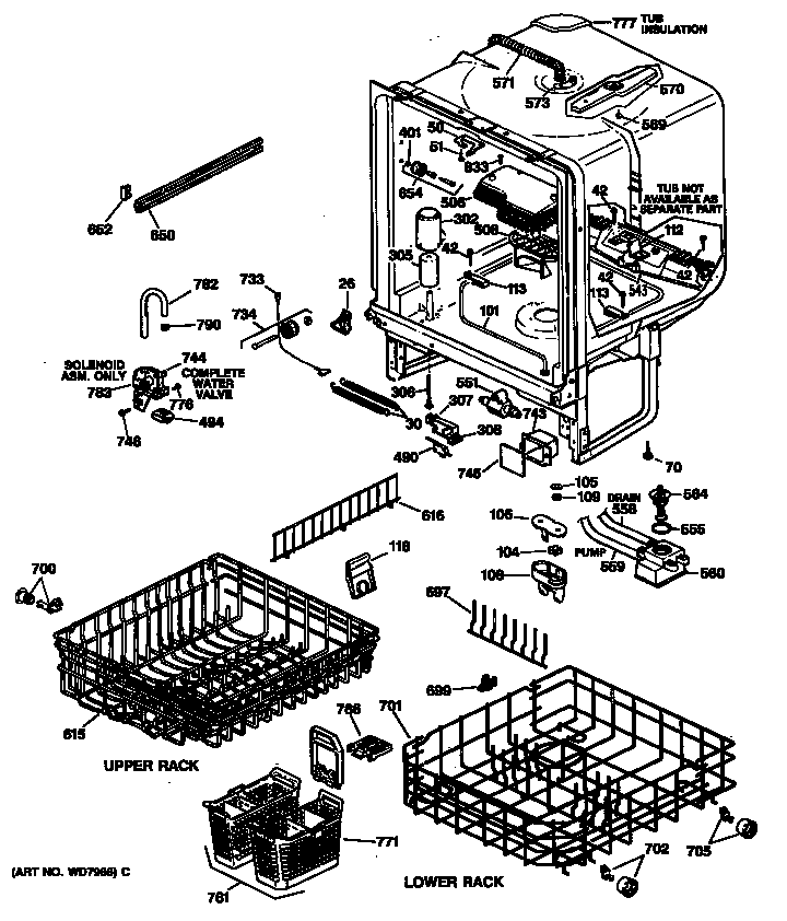 GE GSD1410T55AA tub diagram