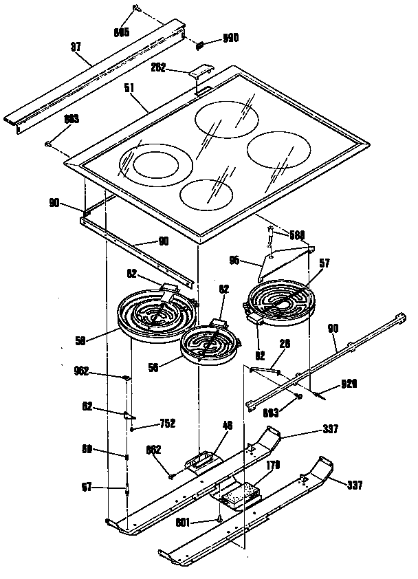 GE JSP38GS3BG cooktop diagram