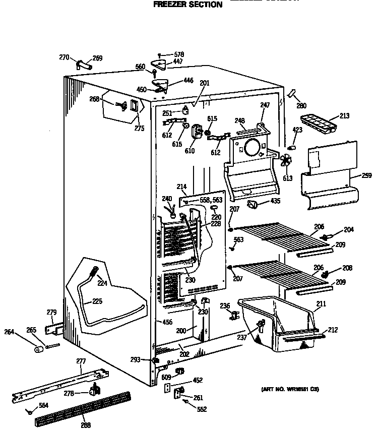 GE TFX20SASBAD freezer section diagram
