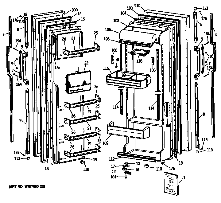 GE TFX24ZASBWH doors diagram