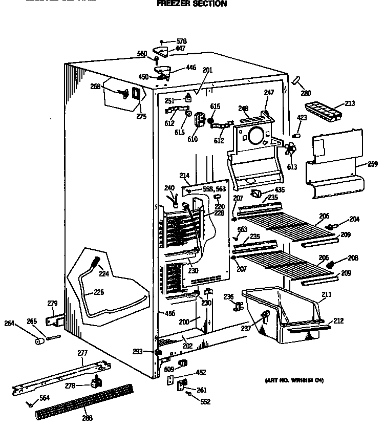 GE TFX24ZASBWH freezer section diagram