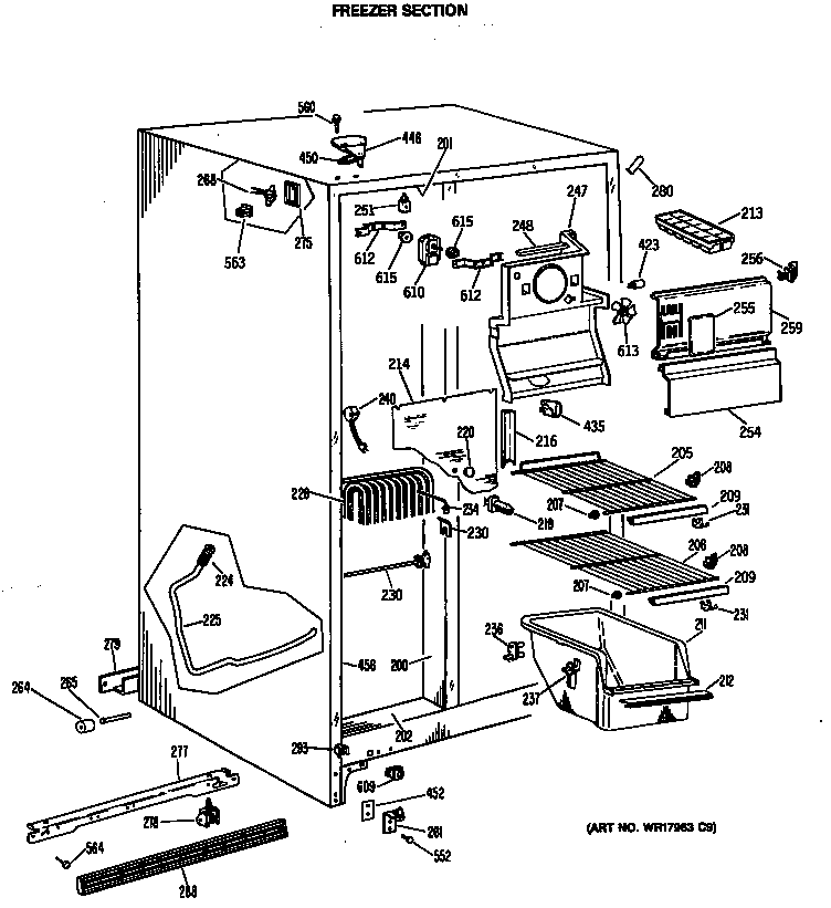 GE MSX22GRAWH freezer section diagram