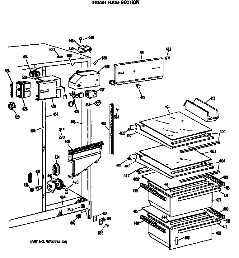 GE MSX22GRAWH fresh food section diagram