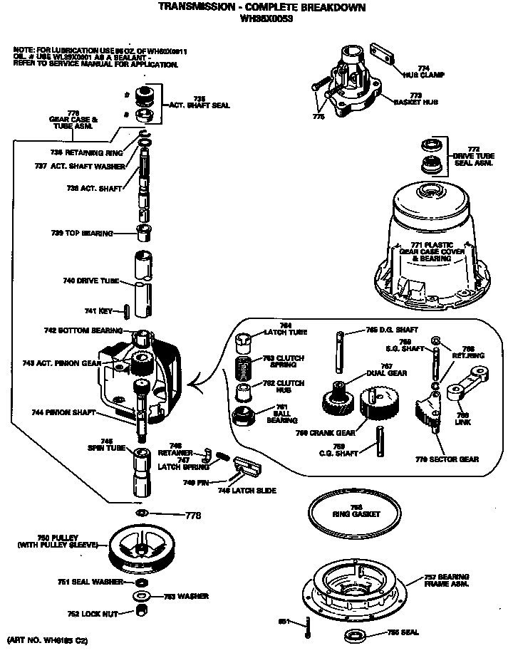 GE WRW3705RBL transmission - complete breakdown diagram